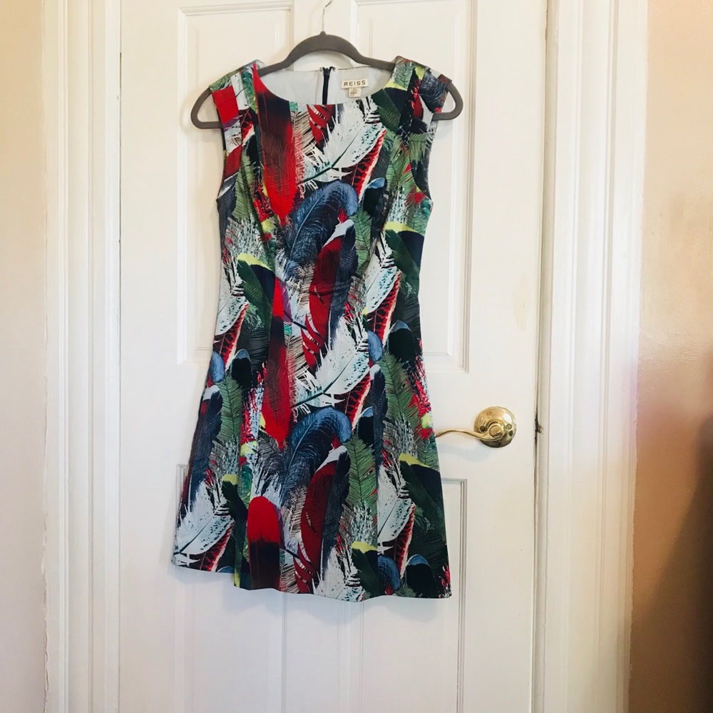 REISS Ottoline Jungle Feather Print dress